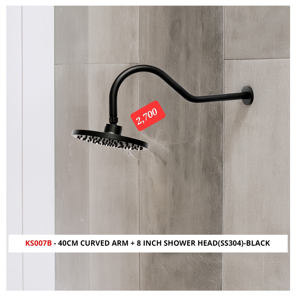 Shower Arm V Rack KS007B-Black Curved Arm + 8 Inches Shower Arm - Touch Interiors